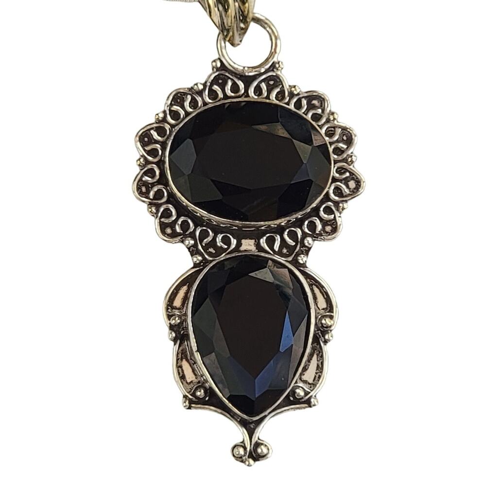 Sterling Silver Onyx Gemstone Pendant Necklace - 20-Inch Snake Chain
